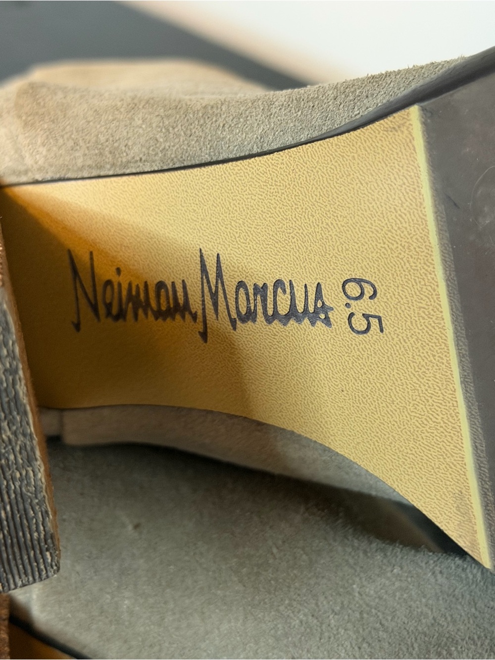 Neiman Marcus Taupe Suede Front-Zip Ankle Booties - Picture 3 of 4